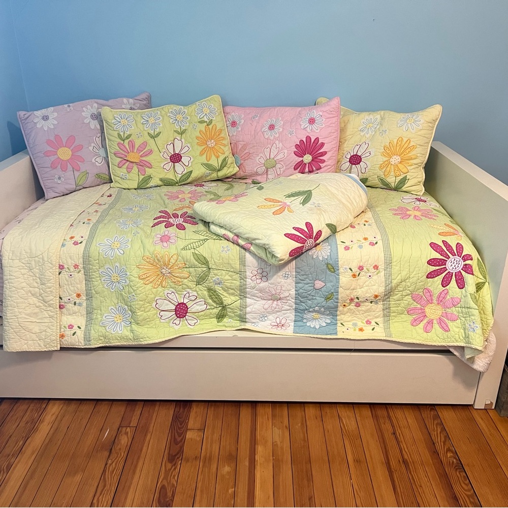 Pottery Barn Kids Pink and Yellow Quilts Whimsical Floral Design